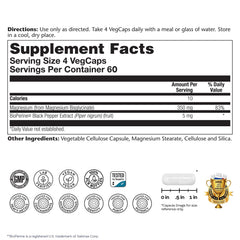 Solaray Magnesium Glycinate capsule close-up highlighting easy-to-swallow veg caps.