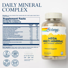 SOLARAY Mega Multi Mineral capsules closeup highlights chelated minerals for absorption.