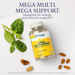SOLARAY Mega Multi Mineral label shows lab verification and non-GMO quality.