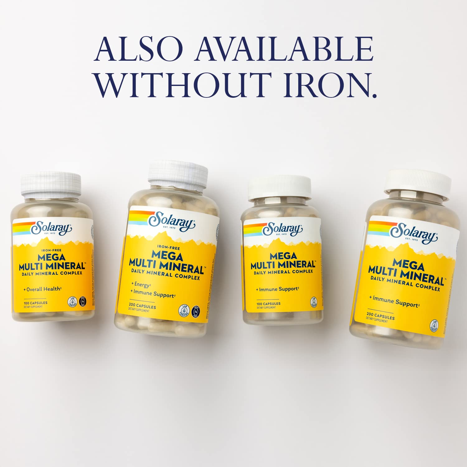 SOLARAY Mega Multi Mineral pouring capsules illustrates convenient intake.