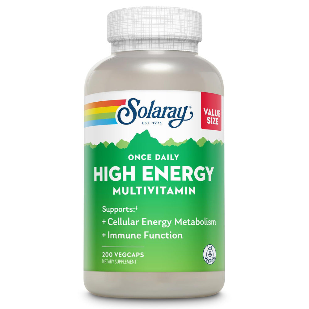 SOLARAY Once Daily High Energy multivitamin bottle front supports daily energy and immune health.