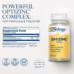 Solaray OptiZinc 30 mg capsules close-up with zinc monomethionine