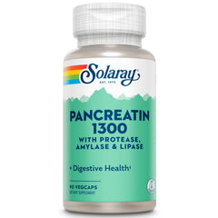 SOLARAY Pancreatin 1300 bottle shown, a convenient digestion support option for meals.