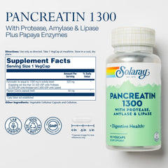 SOLARAY Pancreatin 1300 capsules ready to aid protein and fat digestion.