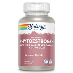 SOLARAY PhytoEstrogen bottle front, vegan formula for menopause support and balanced wellness.