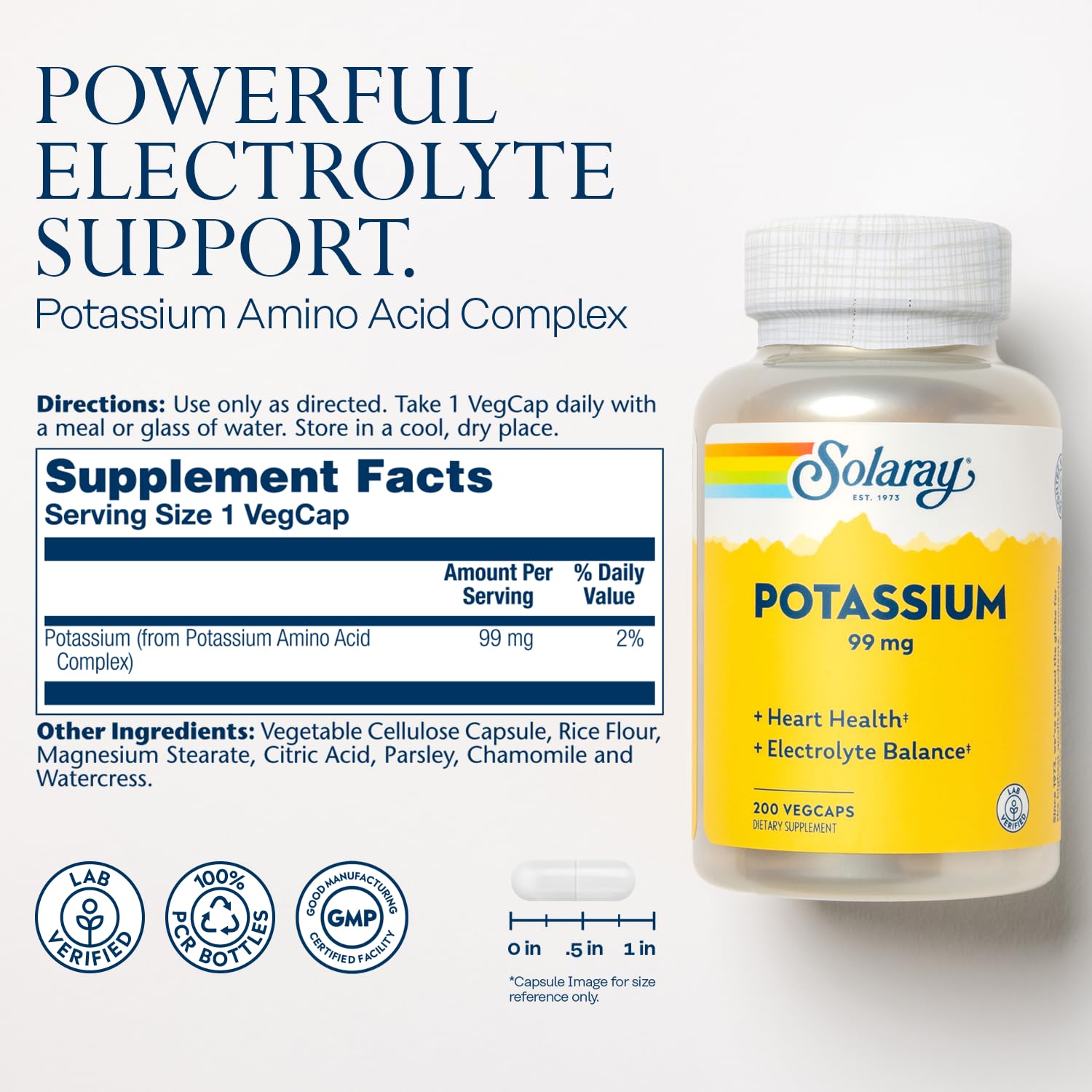 Close-up of the SOLARAY label showing potassium content per serving.