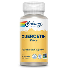 SOLARAY Quercetin 500mg bottle front highlighting vegan antioxidant support.