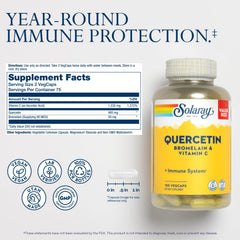 SOLARAY Quercetin Bromelain Vitamin C bottle label emphasizes immune and heart support