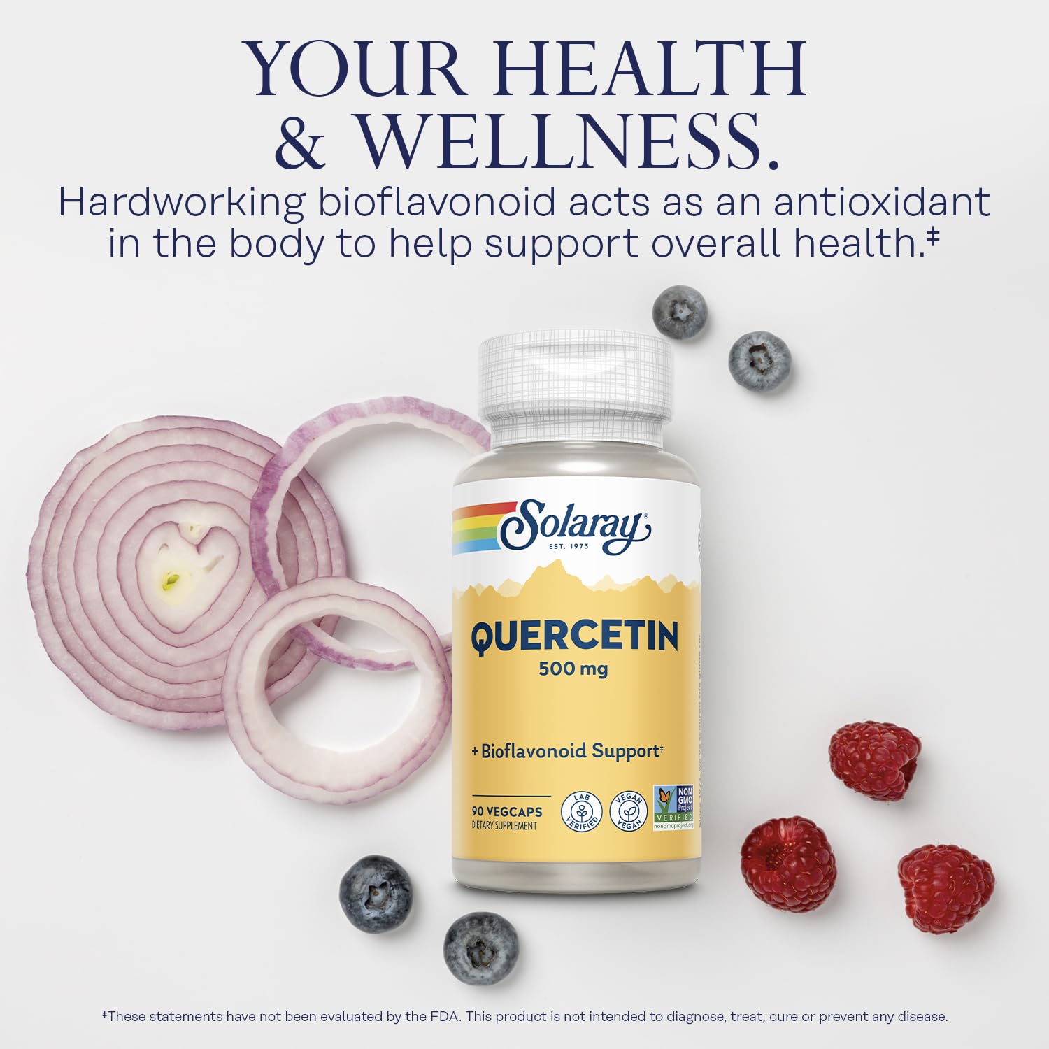 SOLARAY Quercetin capsules inside bottle for daily wellness.