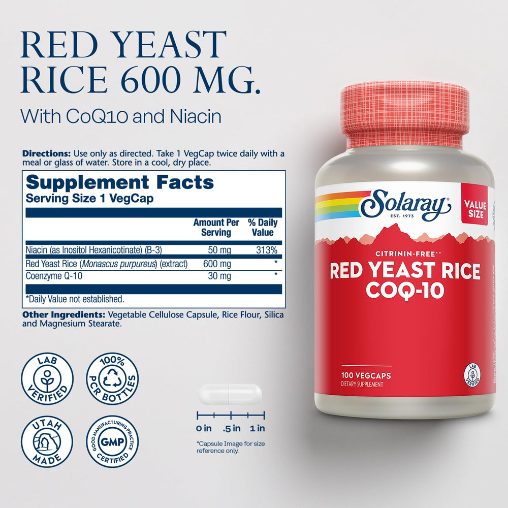 SOLARAY Red Yeast Rice CoQ10 capsules for everyday heart nutrition