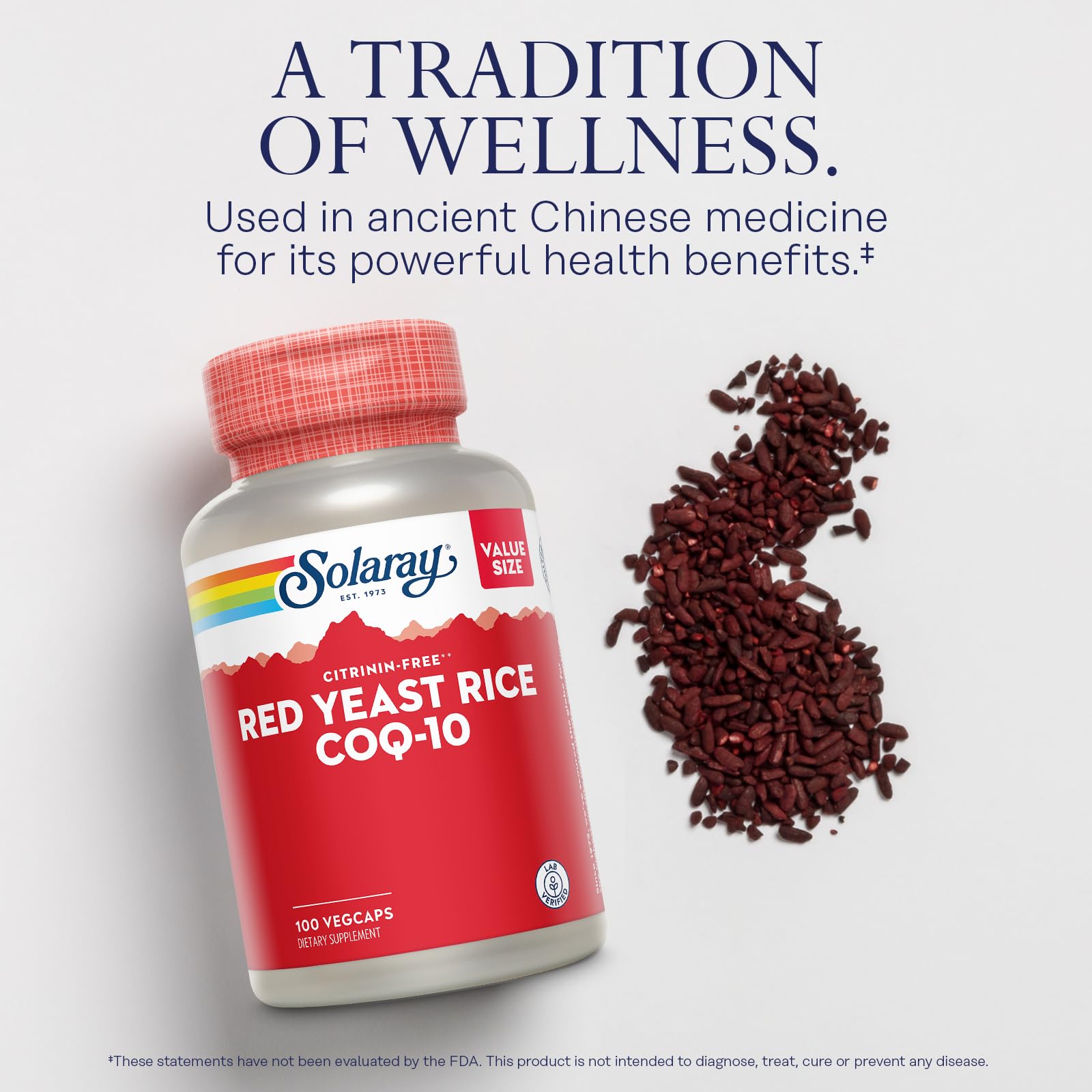 SOLARAY Red Yeast Rice CoQ10 label close-up for transparency