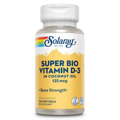 SOLARAY Super Bio Vitamin D3 bottle with coconut oil enhances absorption