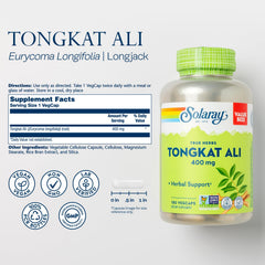 SOLARAY Tongkat Ali 400 mg capsules in vegan packaging for everyday stamina.