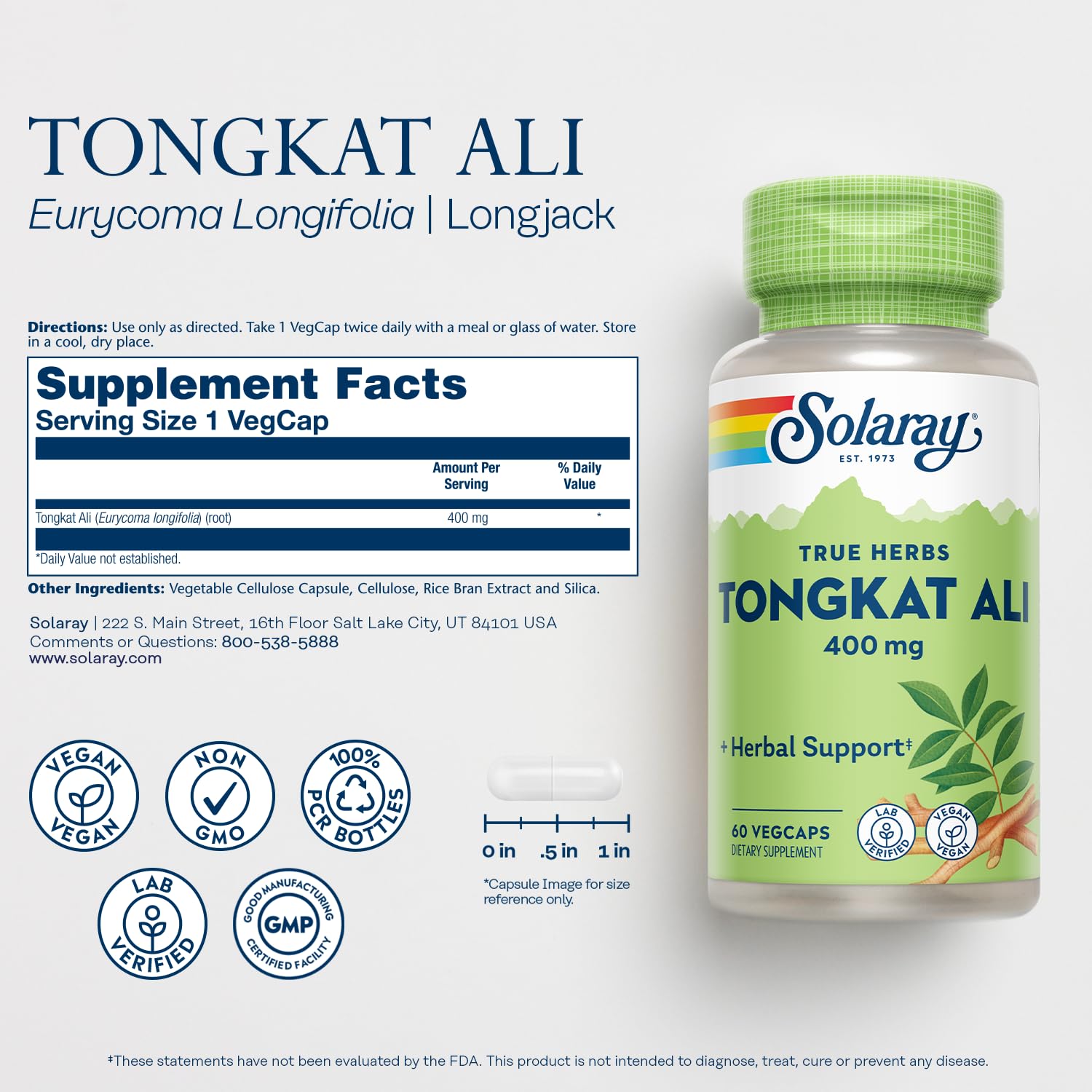 SOLARAY Tongkat Ali capsules ready for everyday energy and mood support.