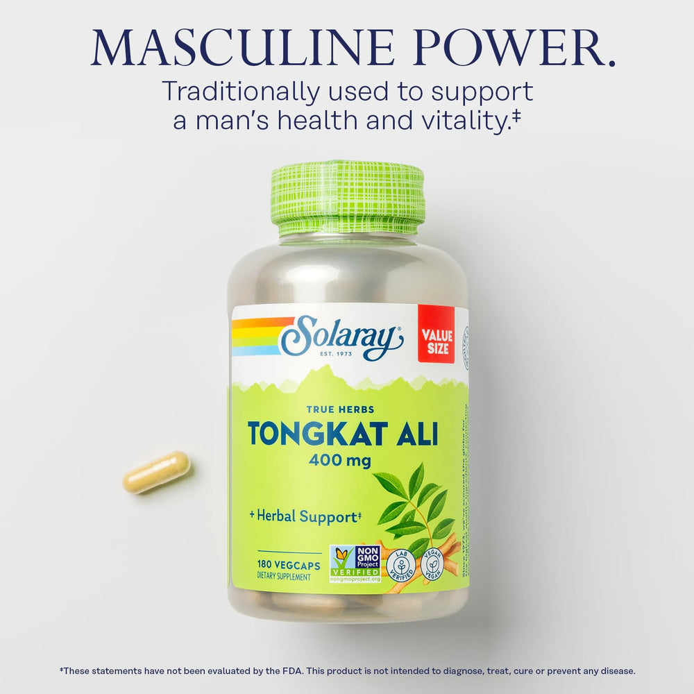 SOLARAY True Herbs label highlights 400 mg root concentrate in a vegan blend.