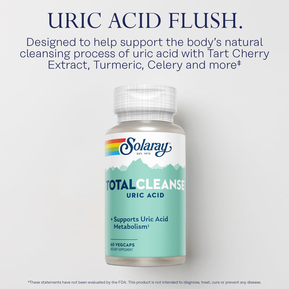 SOLARAY Total Cleanse tart cherry extract image emphasizes anthocyanins for antioxidant potential.