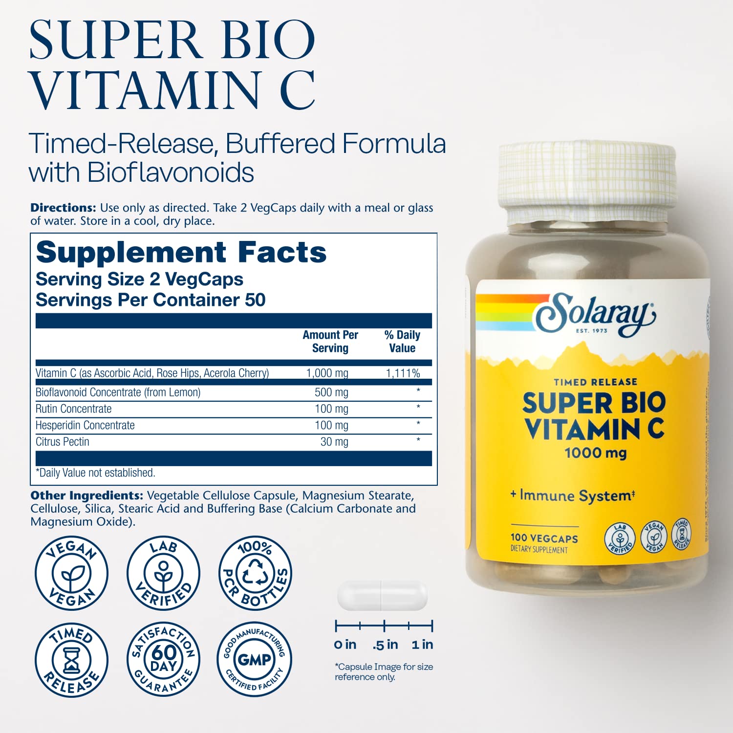SOLARAY two-stage release capsules highlighting extended vitamin C availability.