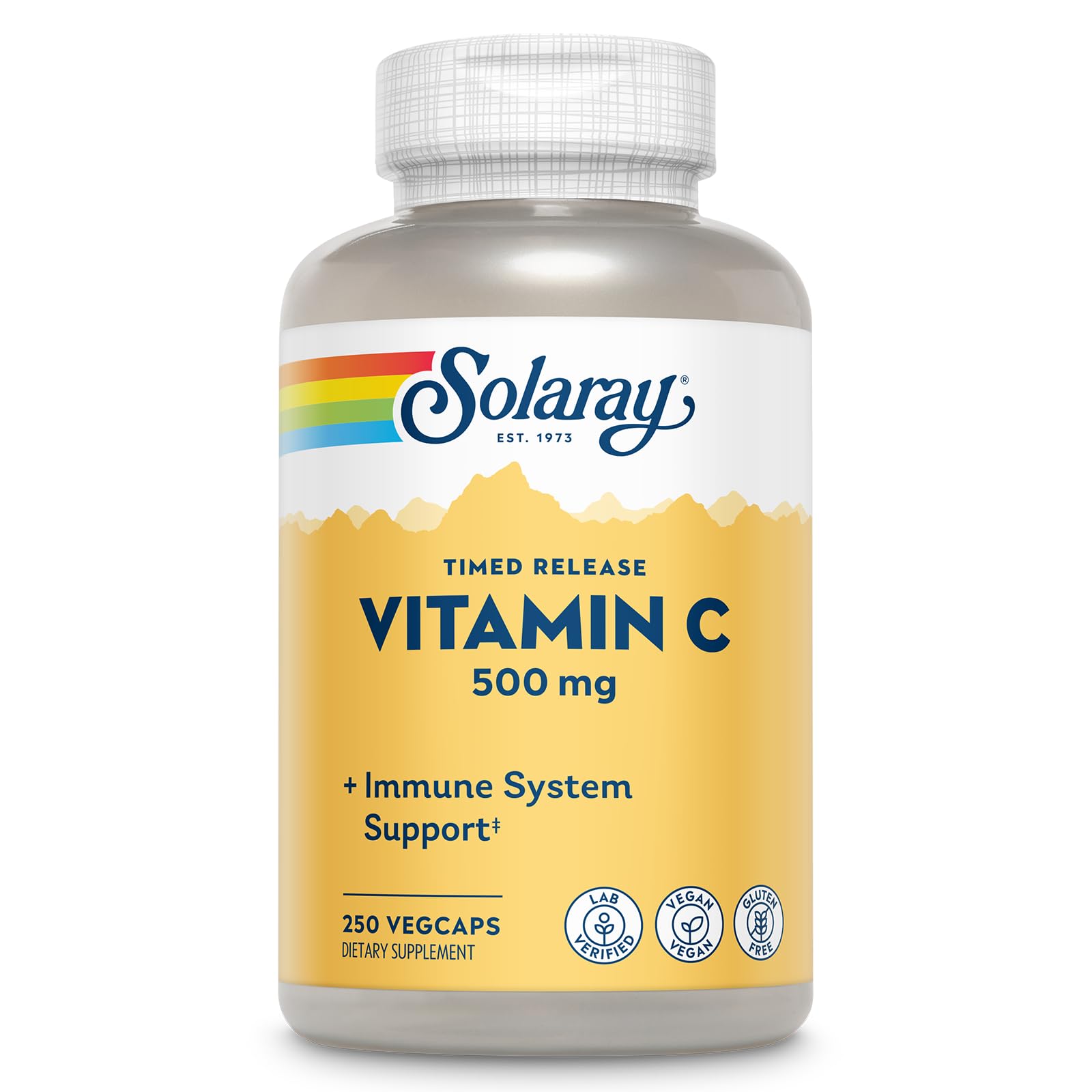 SOLARAY Vitamin C 500mg bottle label for easy daily immune support reference.