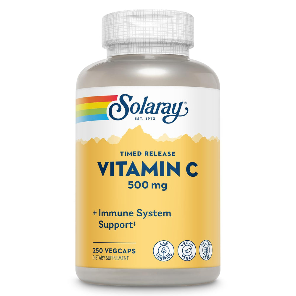 SOLARAY Vitamin C 500mg bottle label for easy daily immune support reference.