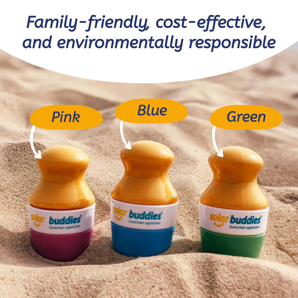 Kids and families using Solar Buddies for mess-free sunscreen application.