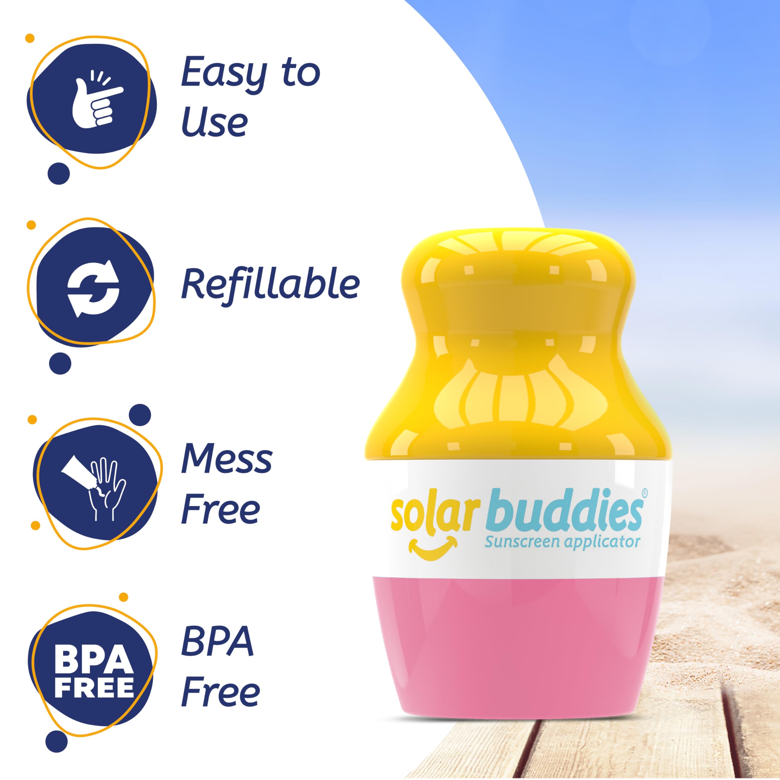 Travel-size Solar Buddies with 100 ml indicator for on-the-go sun care.