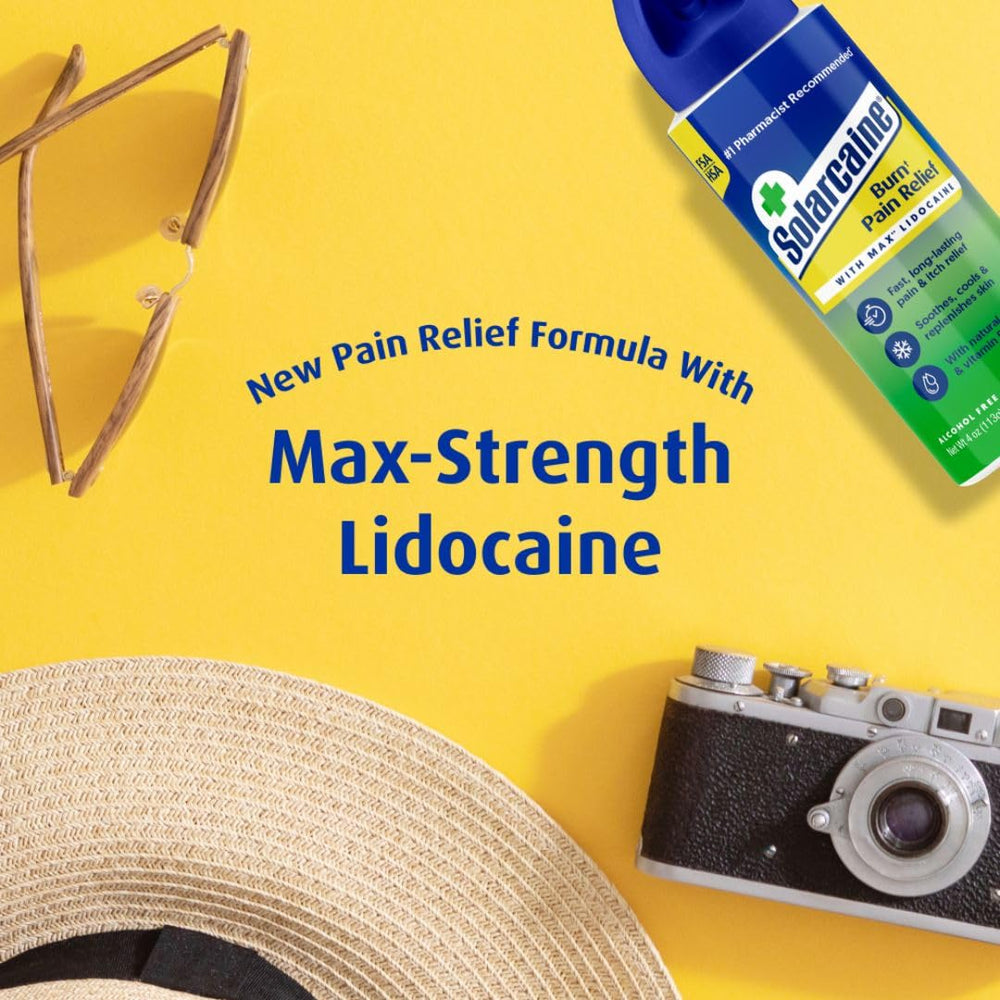 Solarcaine lidocaine 4 percent label close-up highlighting numbing effect