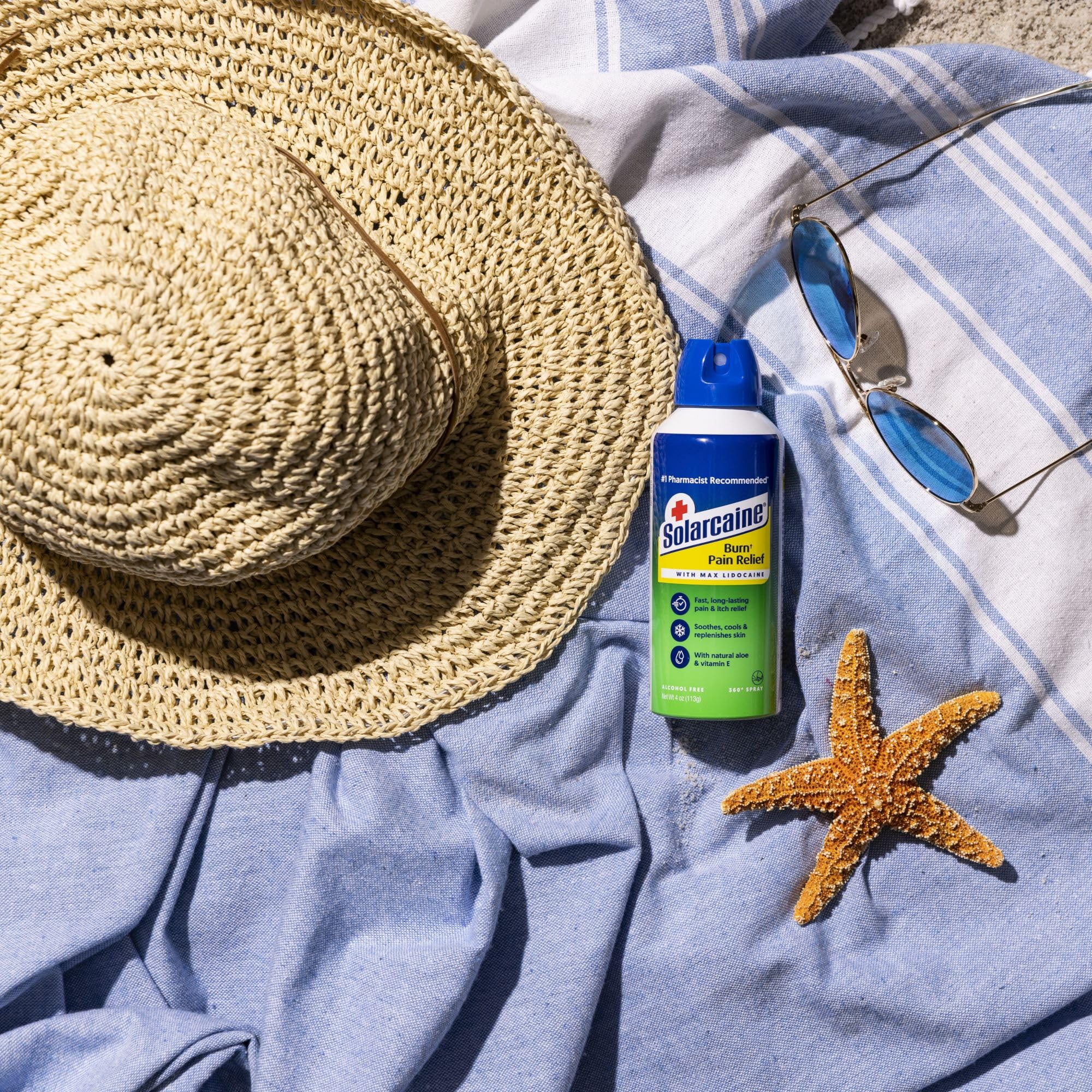 Solarcaine spray dries quickly with no sticky residue on skin