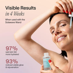 Solawave Renew Complex Serum applied on face, prepping skin for wand session.