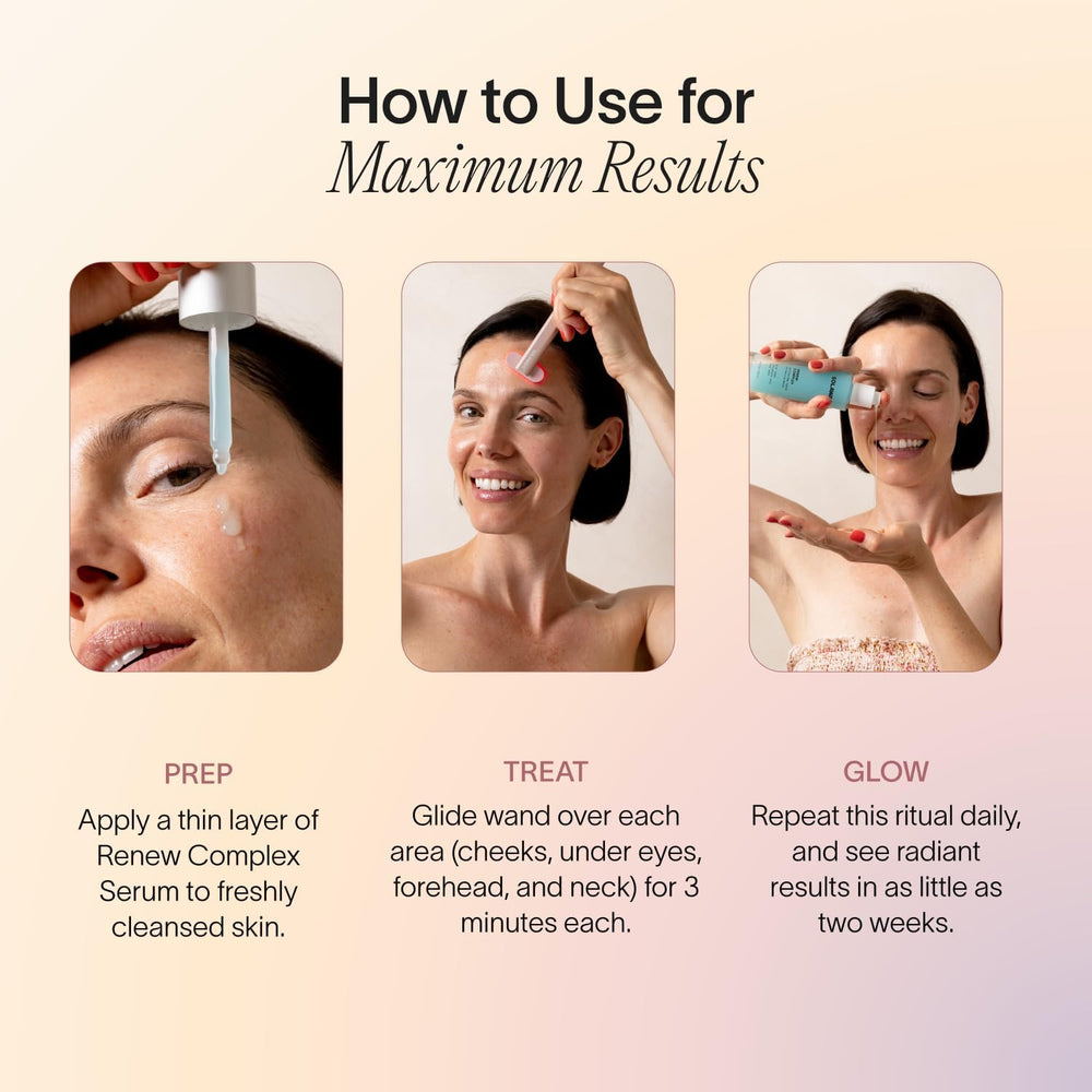 Solawave Renew Complex Serum with blue tansy, soothing properties highlighted.