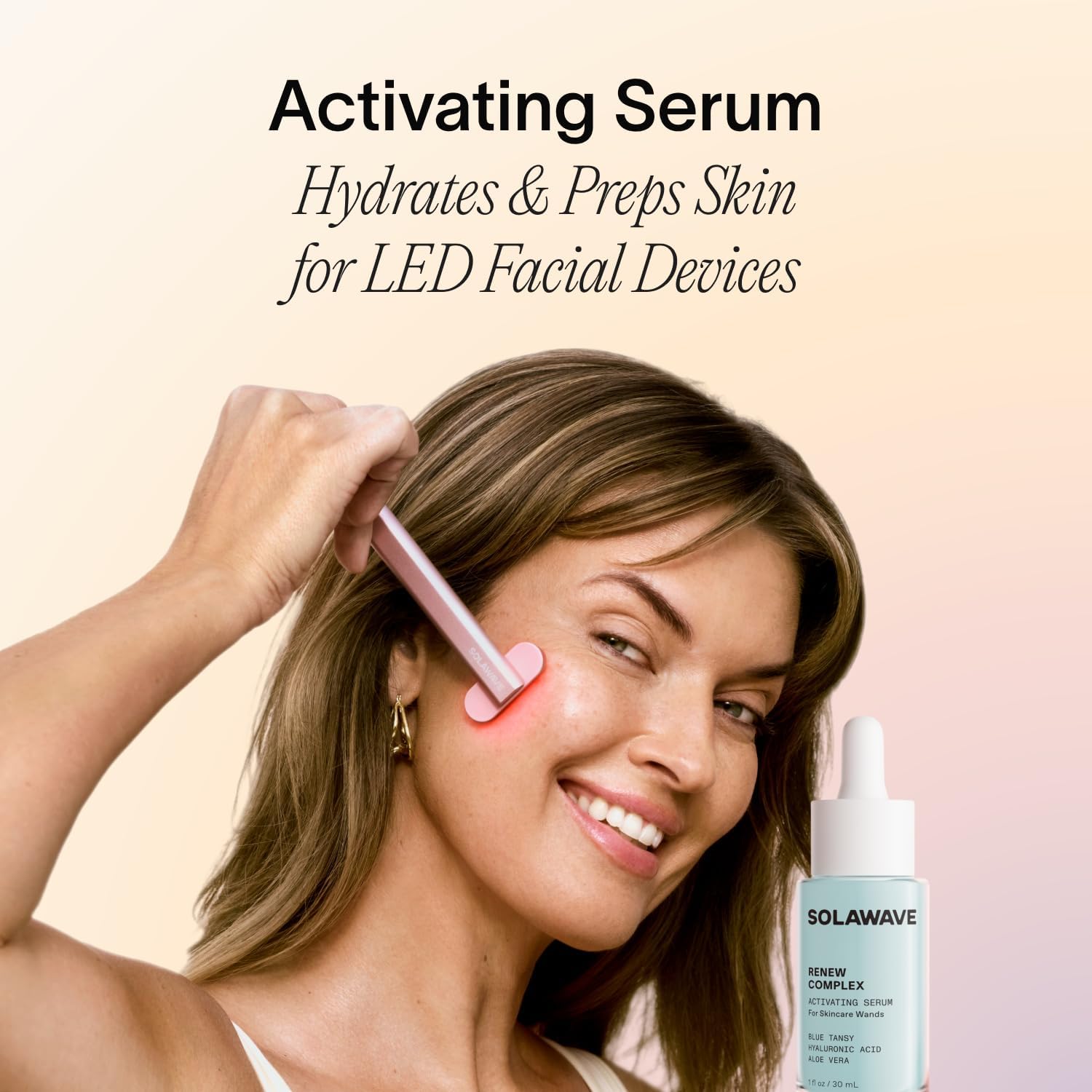 Solawave Renew Complex Serum pump bottle, easy application before red light therapy.