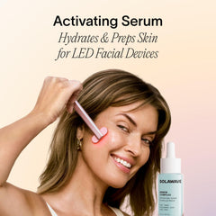 Solawave Renew Complex Serum pump bottle, easy application before red light therapy.