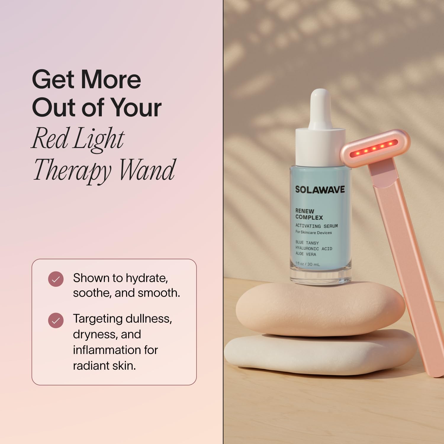 Solawave Renew Complex Serum texture close-up showing lightweight, hydrating formula.