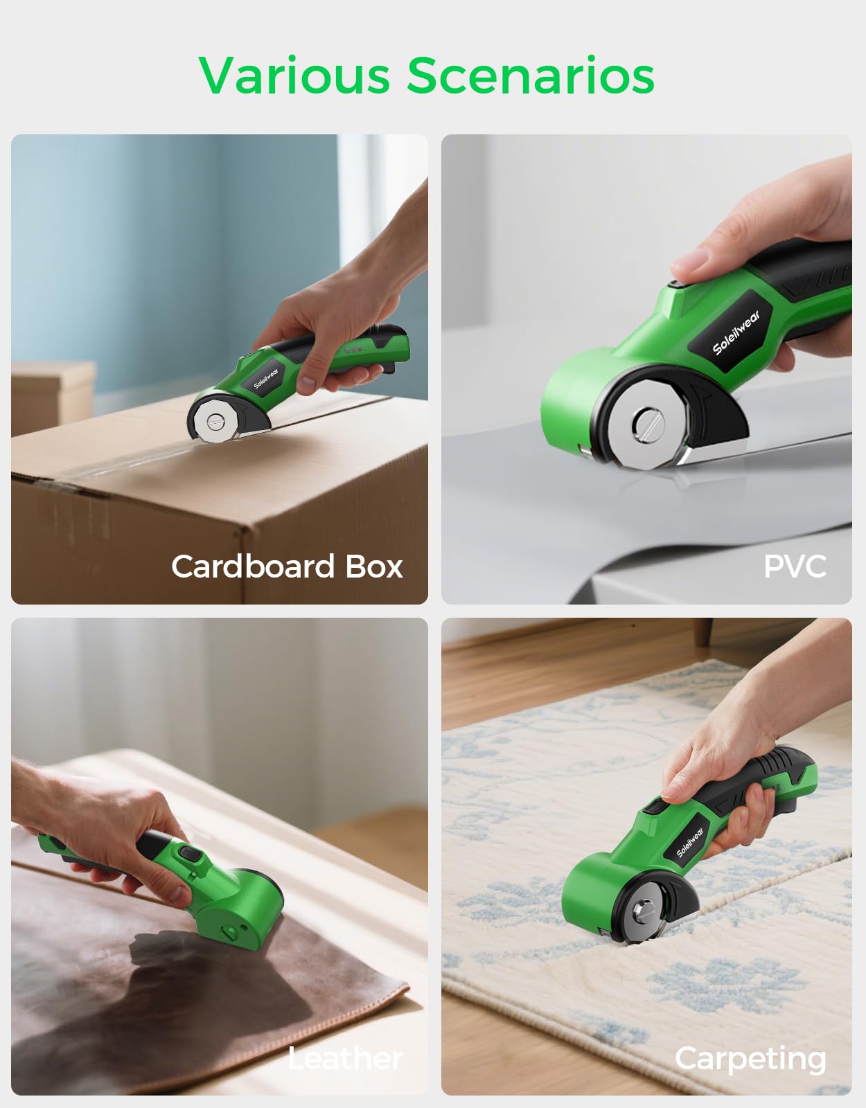 Soleilwear Multi-material Cutter handles cardboard, leather, plastic smoothly