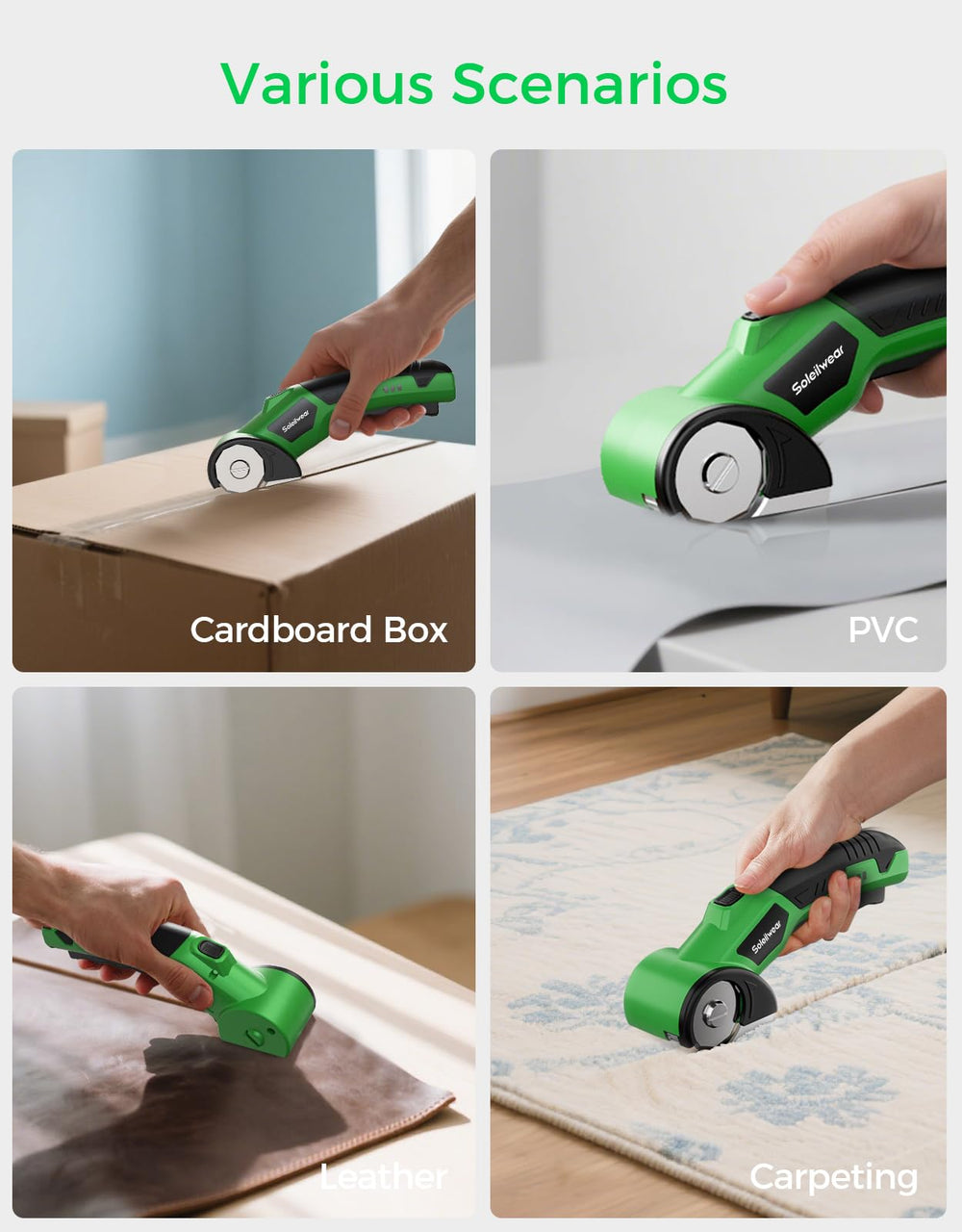Soleilwear Multi-material Cutter handles cardboard, leather, plastic smoothly
