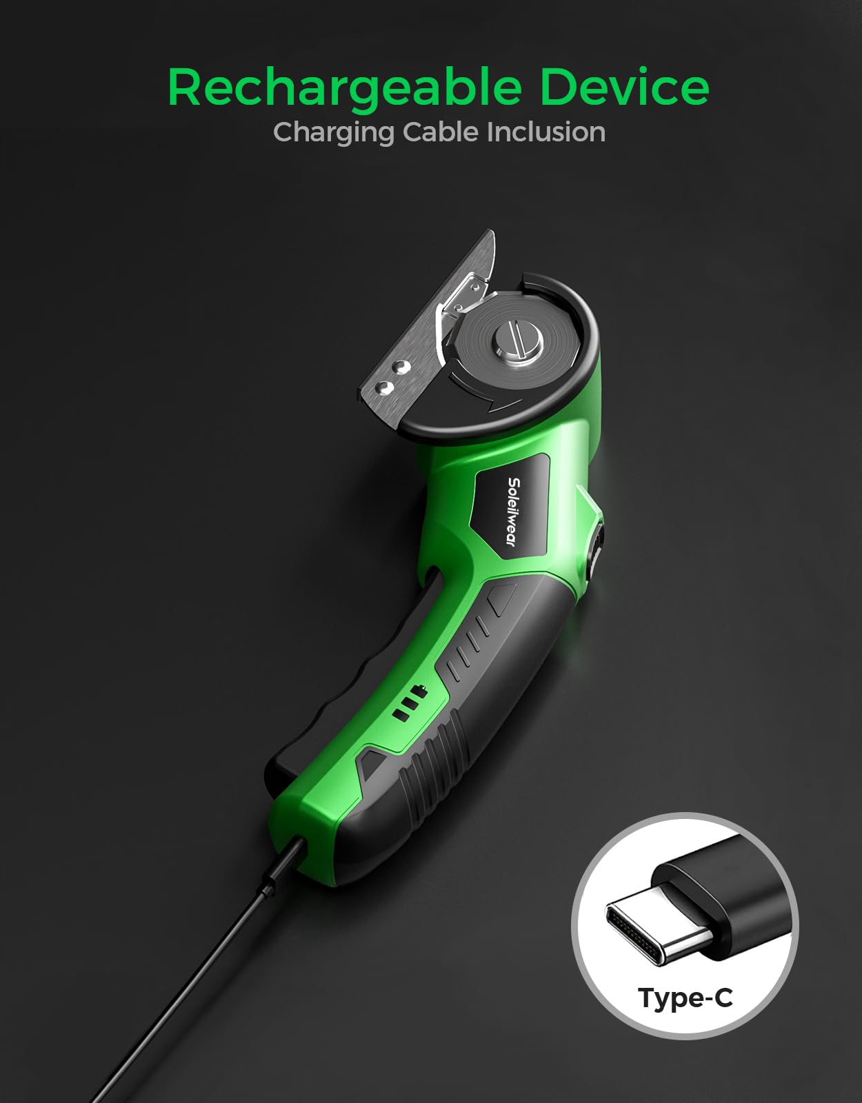 Soleilwear Type-C charging cable included for easy recharging