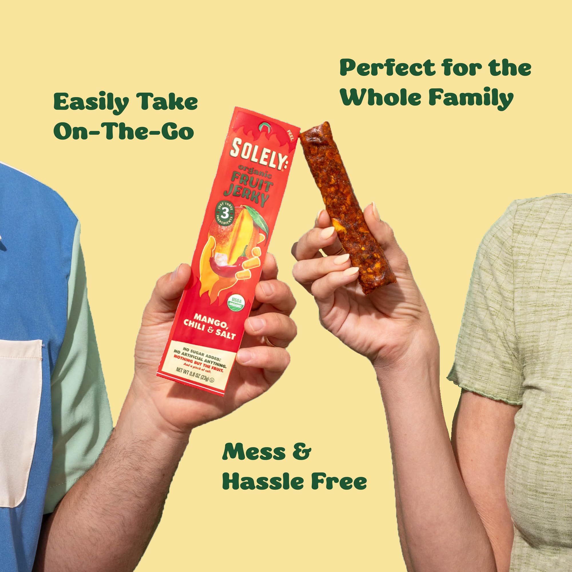 Solely Mango Jerky on the go with backpack for quick energy
