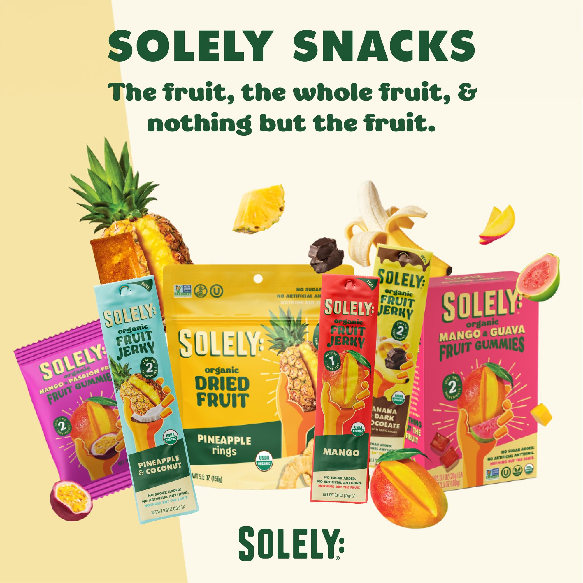 SOLELY Mango Gummies shelf-stable packaging suitable for pantry storage.