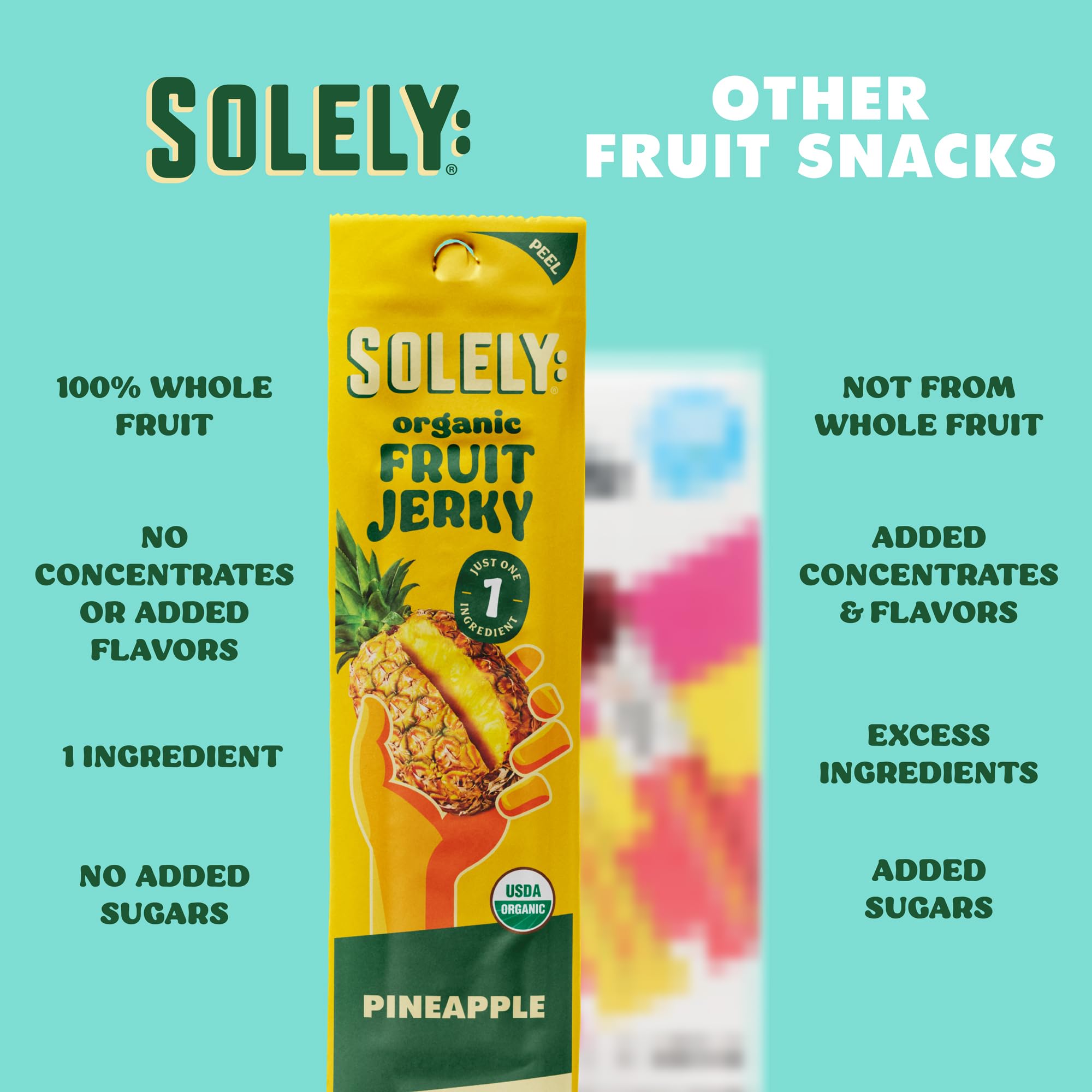 SOLELY Organic Pineapple Jerky Strip-05 fits busy schedules with a fruity lift.