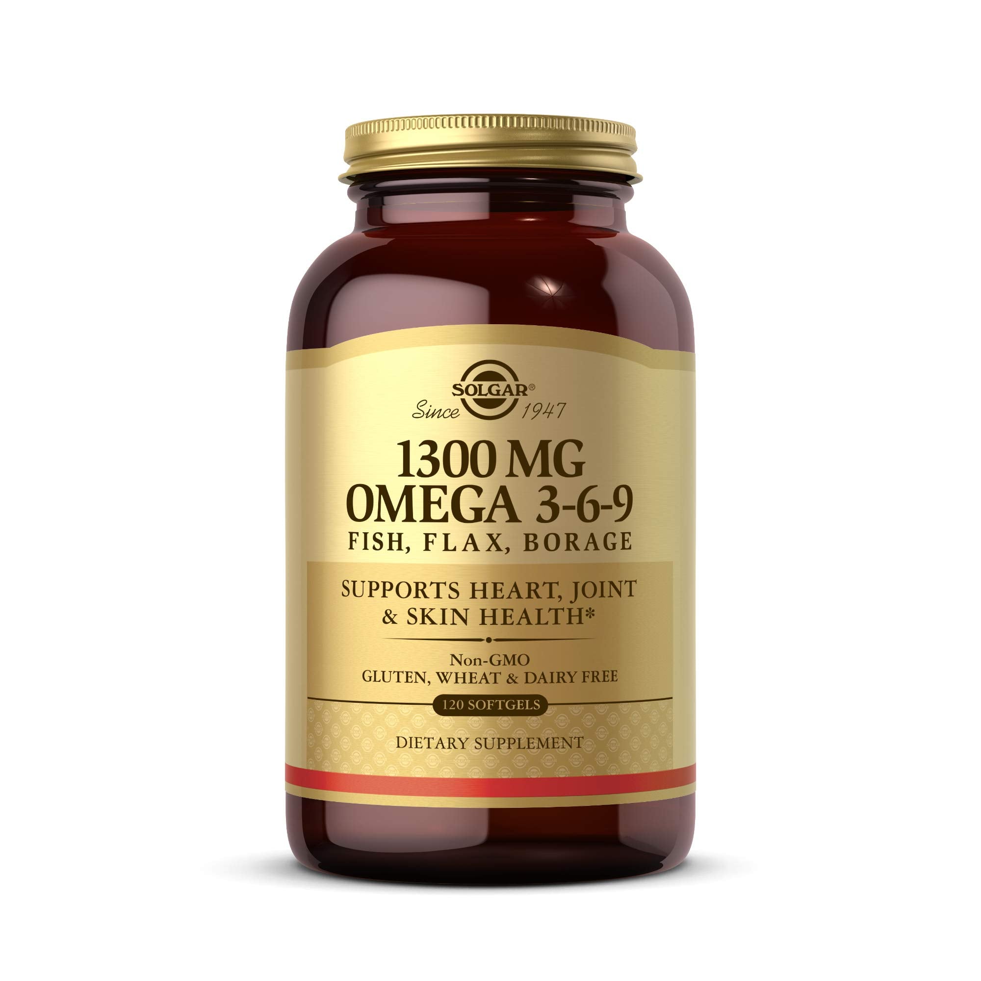 Solgar 1300mg Omega 3-6-9 softgels bottle with label, potential daily wellness support