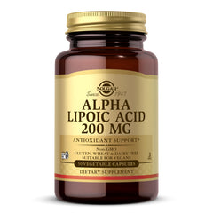 Solgar Alpha Lipoic Acid 200 mg bottle front view for daily antioxidant support