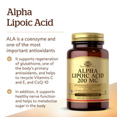 Solgar Alpha Lipoic Acid capsules close-up show plant-based supplement