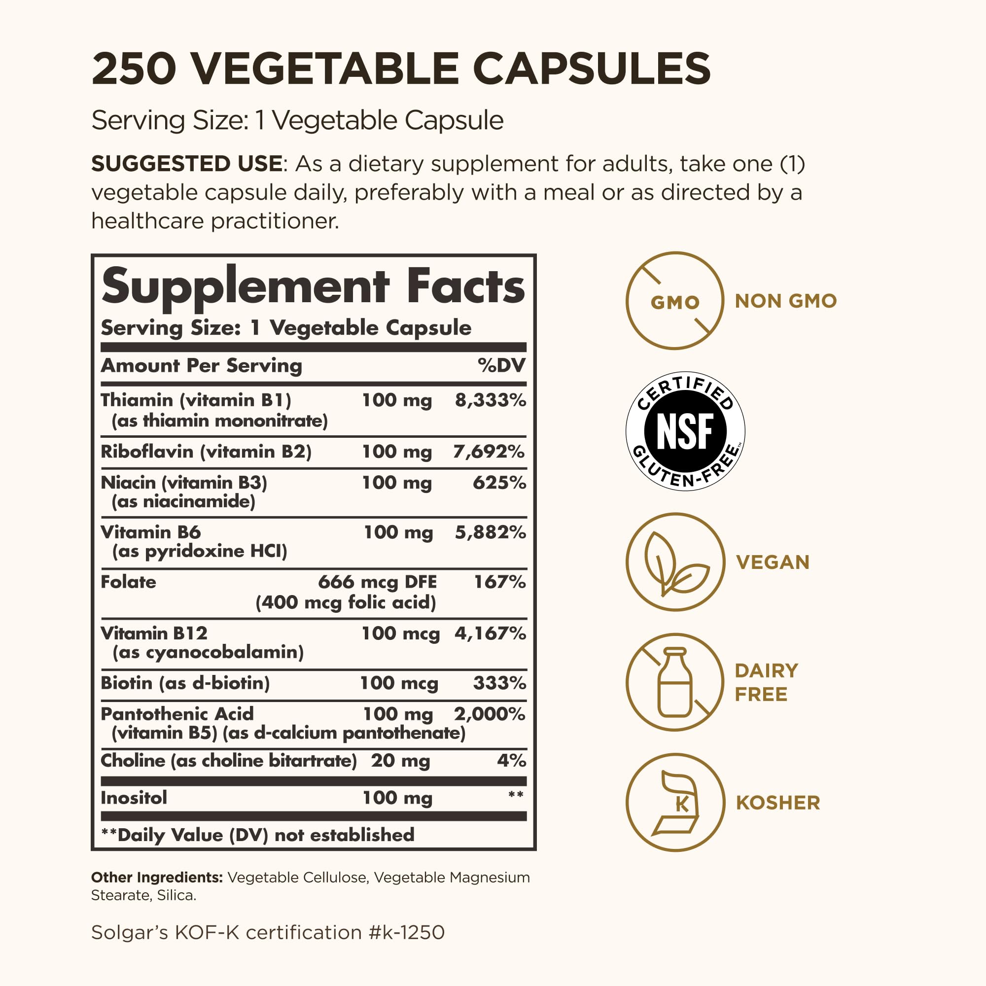 Close-up of Solgar B-Complex 100 capsules showing vegan formula.
