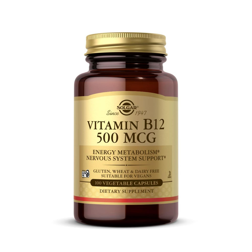 Solgar Vitamin B-12 500mcg bottle front view for daily energy support