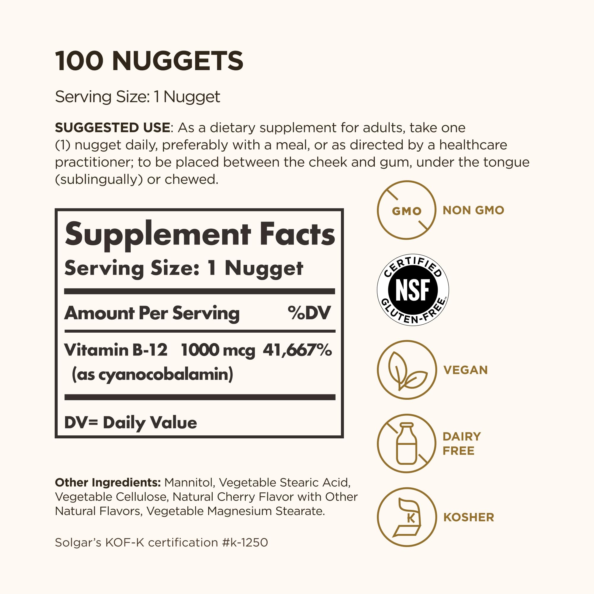 Solgar B12 nuggets closeup texture highlighting small, easy-to-take form
