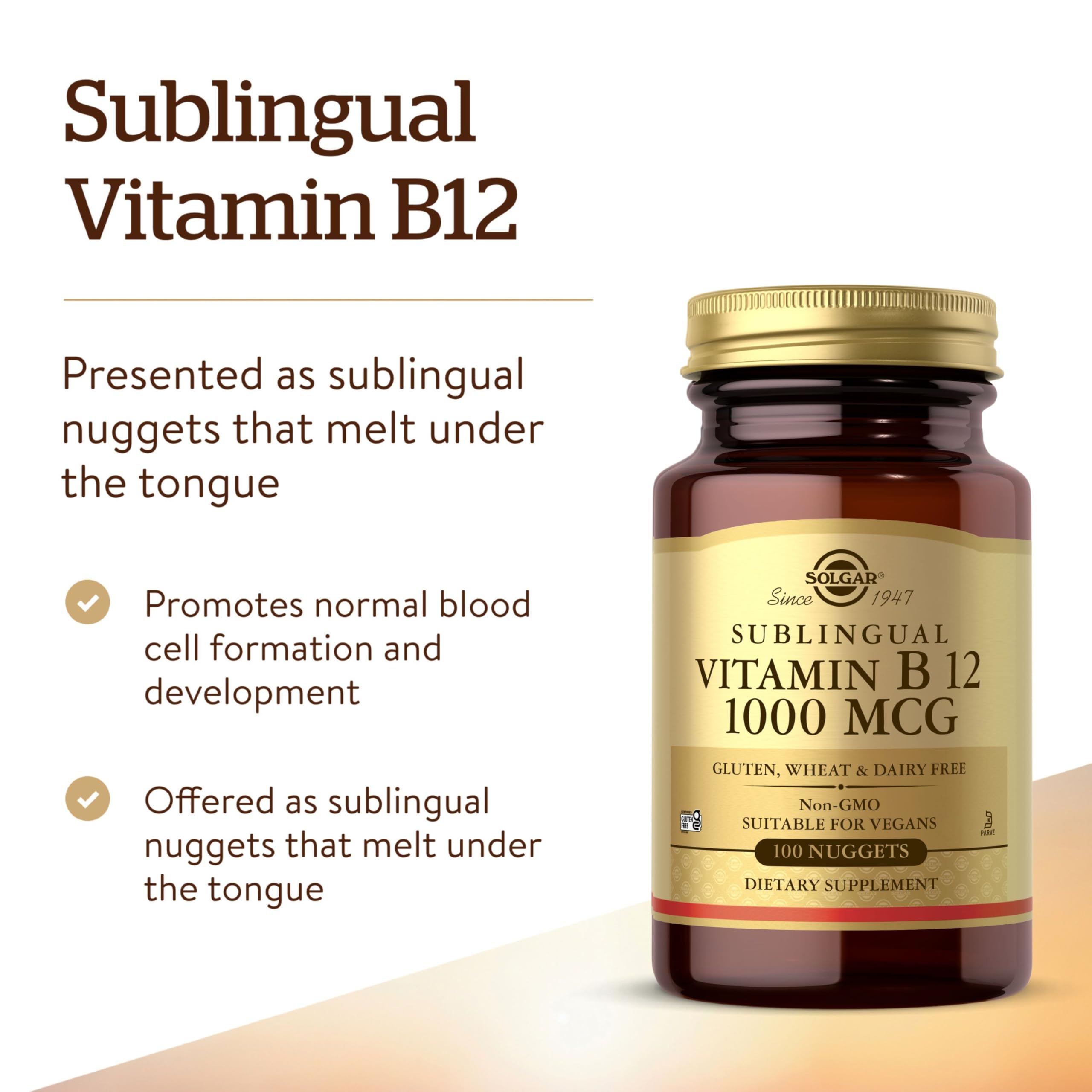 Solgar B12 nuggets melting under tongue for fast absorption