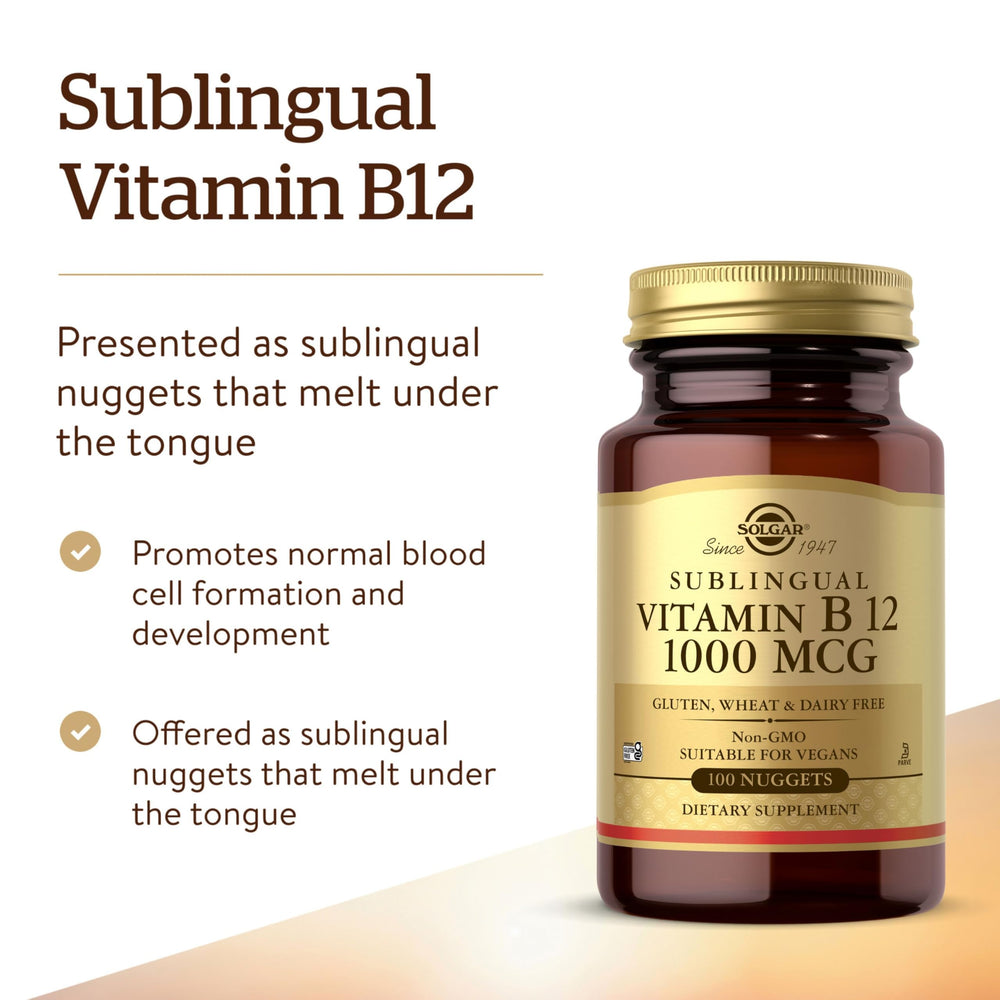 Solgar B12 nuggets melting under tongue for fast absorption