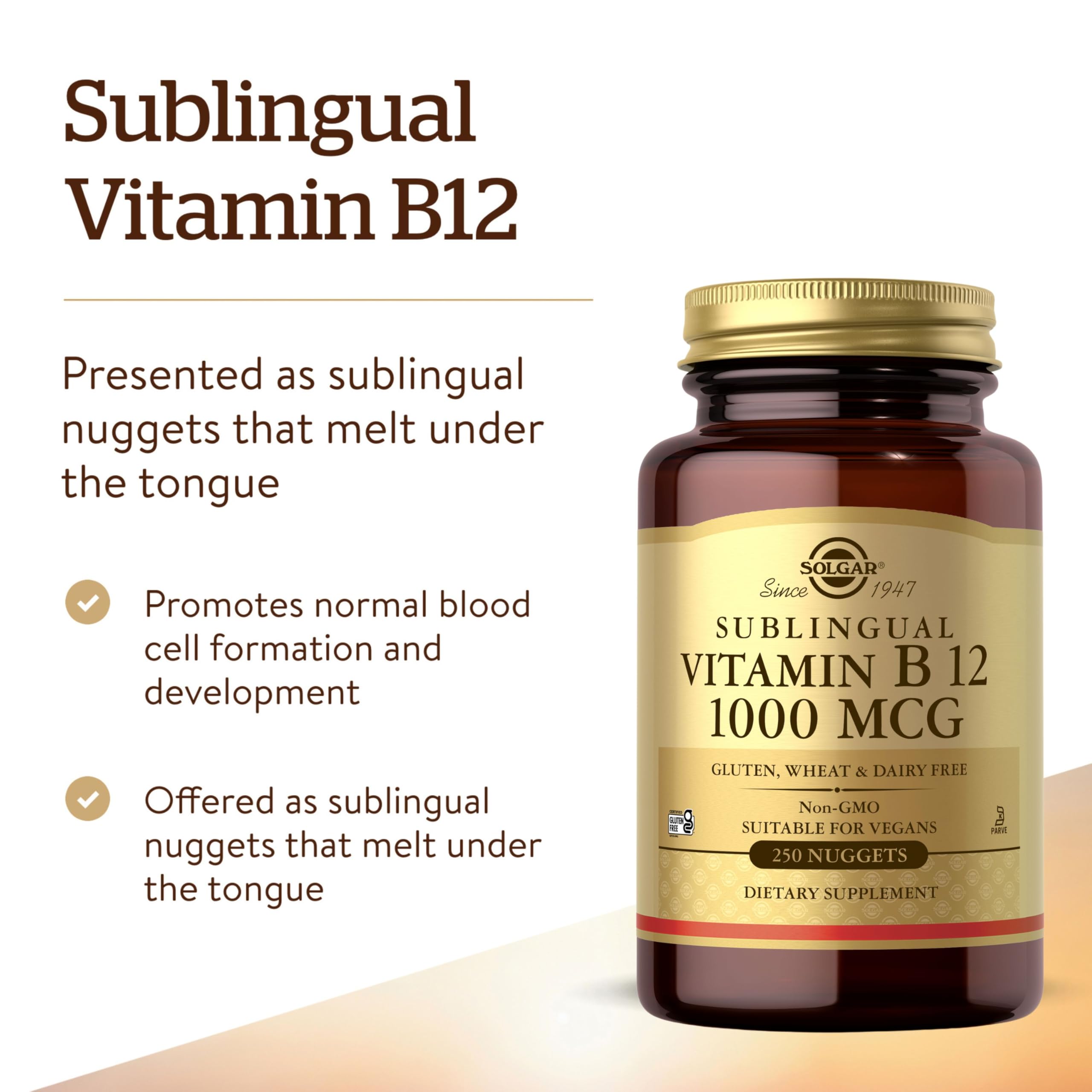 Solgar B12 Nuggets packaging and label closeup.