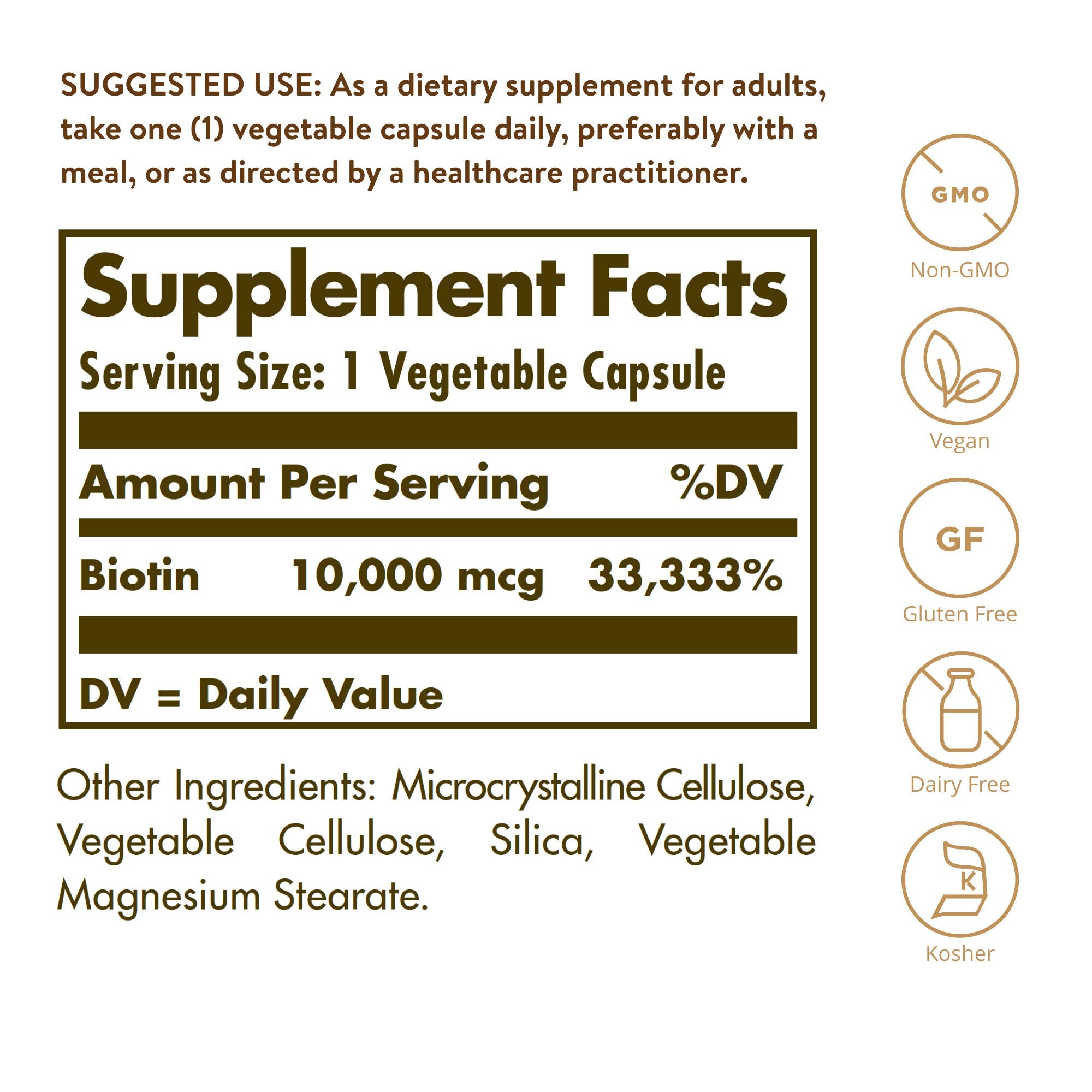 Solgar Biotin 10000 mcg capsules pouring for easy daily intake