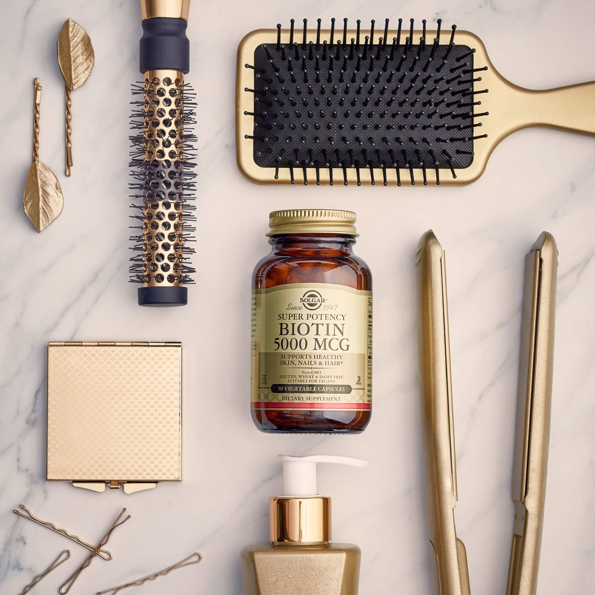 Solgar Biotin 10000 mcg label emphasizes non-GMO and kosher standards