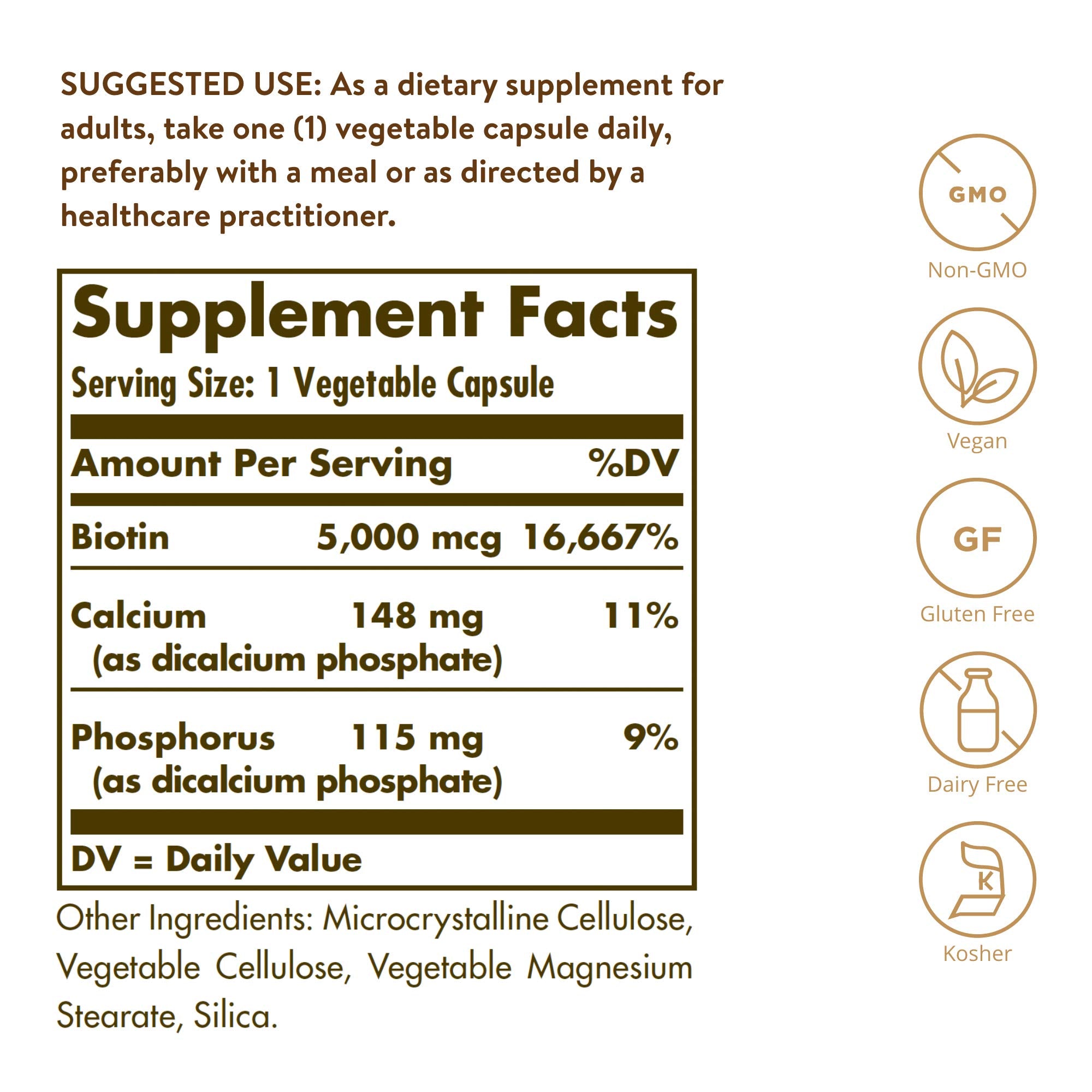 Solgar Biotin 5000 mcg capsules enhance skin radiance.